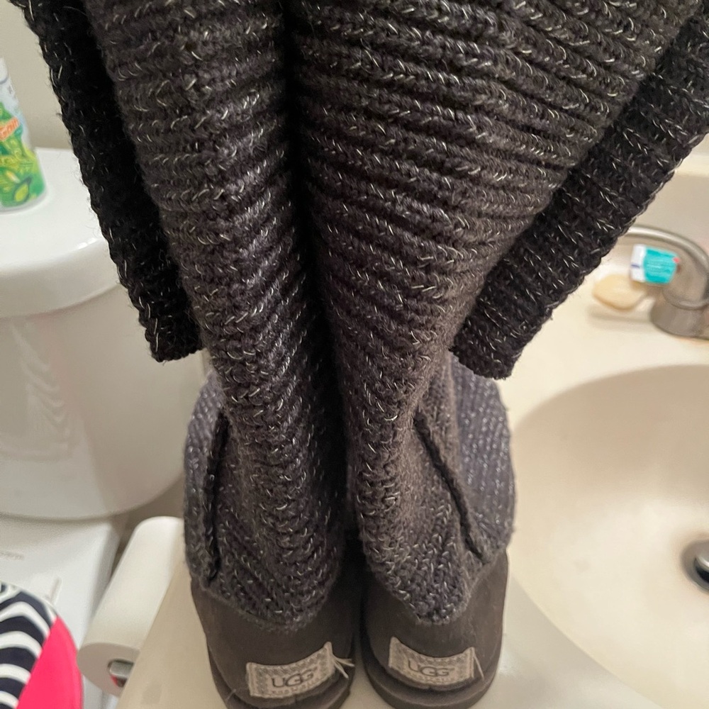 Black Knit Button Boots